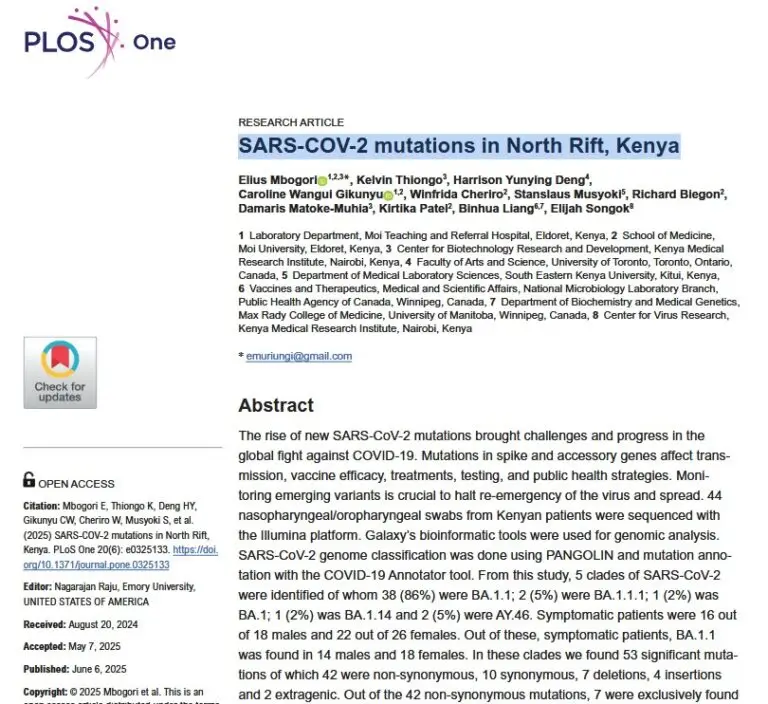 Publication: SARS-COV-2 mutations in North Rift, Kenya (4 CPD)