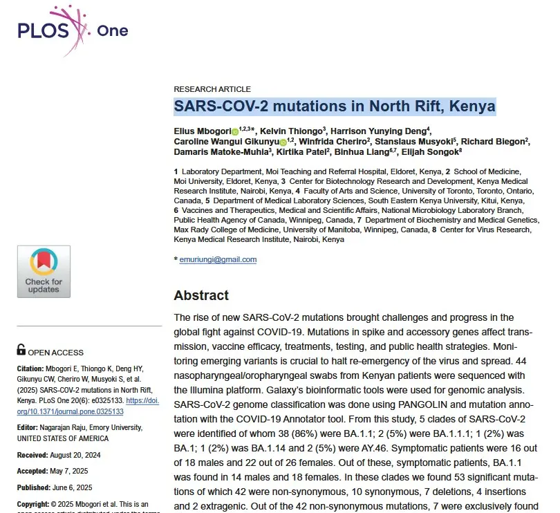 Publication: SARS-COV-2 mutations in North Rift, Kenya (4 CPD)